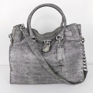 MMK Hamilton Gray Snake Embossed Leather Satchel